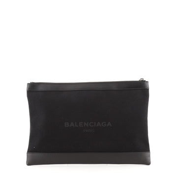 Balenciaga Navy Zip Pouch Canvas and Leather XL