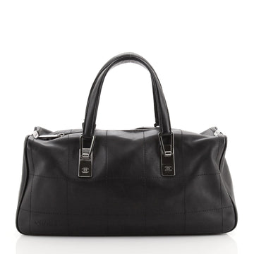 Chanel Square Stitch CC Boston Bag Quilted Leather Large