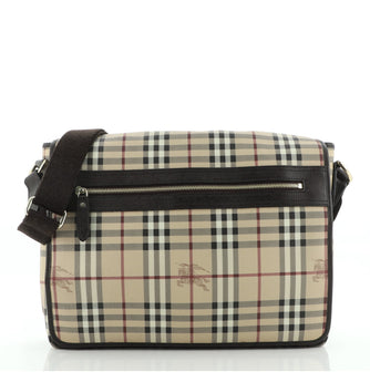 Burberry Flap Messenger Bag Haymarket Coated Canvas with Leather Medium
