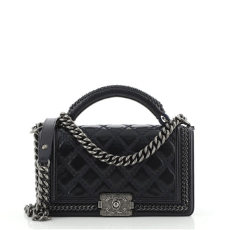 Chanel Chain Handle Boy Flap Bag Quilted Calfskin Old Medium