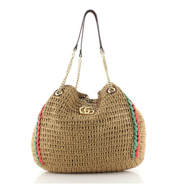 Gucci GG Marmont Chain Tote Raffia Small