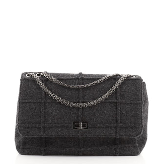 Chanel Chocolate Bar Mademoiselle Flap Bag Quilted Wool Jumbo