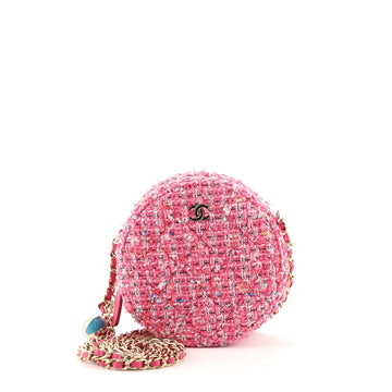 Chanel Charm Round Clutch with Chain Quilted Tweed