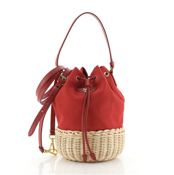 Prada Drawstring Bucket Bag Canvas and Wicker Small