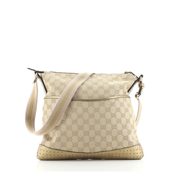 Gucci Zip Messenger Bag GG Canvas with Perforated Leather Medium
