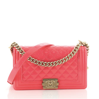 Chanel Boy Flap Bag Quilted Patent Old Medium