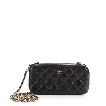 Chanel Double Zip Clutch with Chain Quilted Caviar