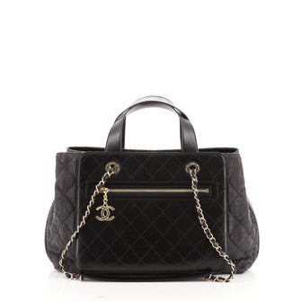 Chanel Shopping Tote Denim with Quilted Aged Calfskin Large