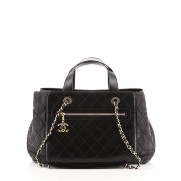 Chanel Shopping Tote Denim with Quilted Aged Calfskin Large