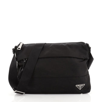 Prada Zip Messenger Bag Horizontal Quilt Tessuto Medium