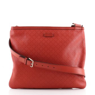 Gucci Zip Top Messenger Bag Diamante Leather Large