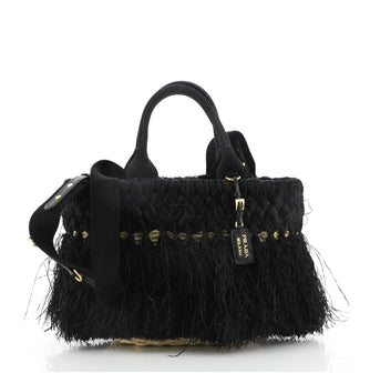 Prada Convertible Fringe Basket Bag Wicker and Woven Straw Small