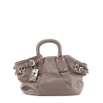 Prada Buckle Pleated Satchel Soft Calfskin Large
