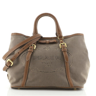 Prada Logo Convertible Tote Canvas with Leather Medium