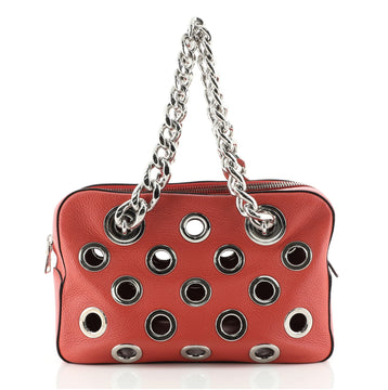 Prada Grommet Chain Shoulder Bag Vitello Daino Medium