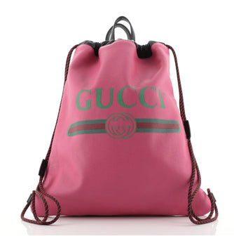 Gucci Logo Drawstring Backpack Printed Leather Large