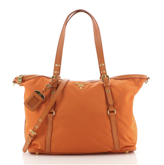 Prada Convertible Logo Tote Tessuto and Leather Large