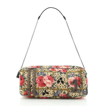 Christian Dior Vintage Chain Clutch Beaded Printed Satin Small