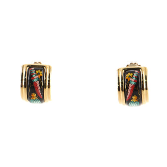 Hermes Vintage Half Hoop Clip-On Earrings Printed Enamel and Metal