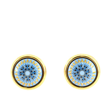 Hermes Vintage Round Clip-On Earrings Printed Enamel and Metal