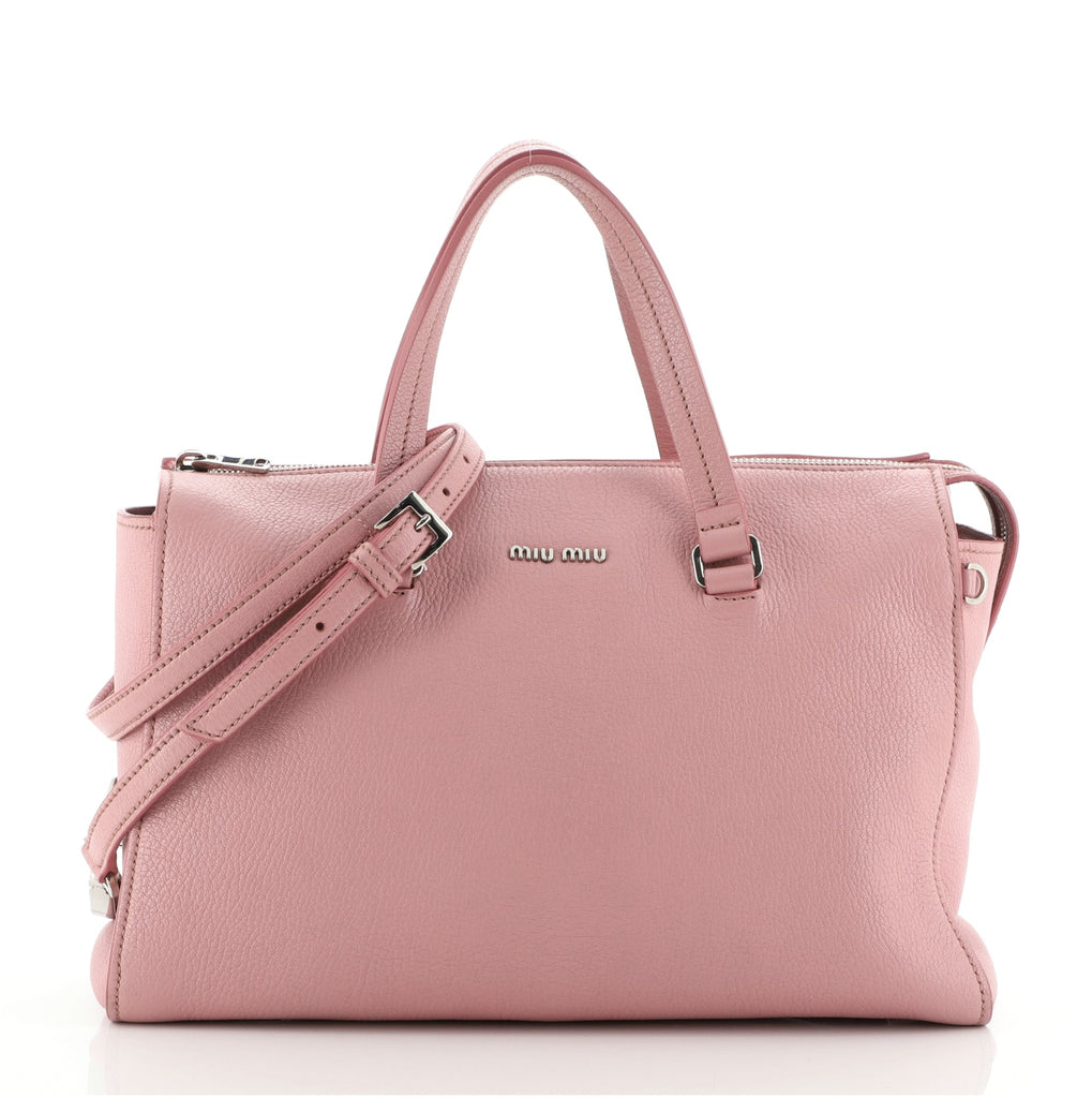 【Miu_b】SUIGUNマドンナ３種類６件送り Miu Miu Madras Convertible Boston Bag Leather Medium 69049