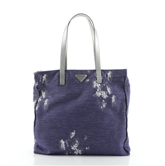 Prada Floral Open Tote Printed Denim Large