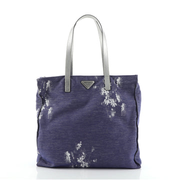 Prada Floral Open Tote Printed Denim Large