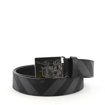 Burberry Plaque Buckle Belt Coated Smoked Check Canvas Medium