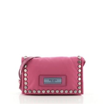 Prada Etiquette Flap Bag Studded Tessuto Mini