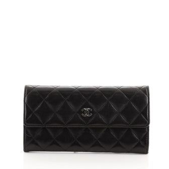 Chanel CC Gusset Flap Wallet Quilted Lambskin Long