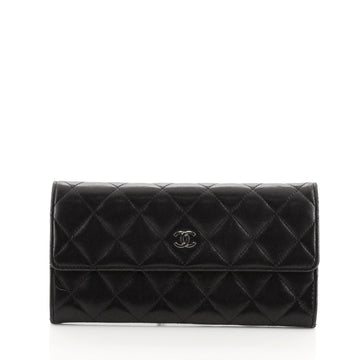 Chanel CC Gusset Flap Wallet Quilted Lambskin Long