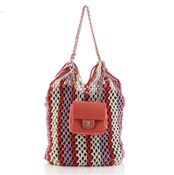 Chanel Shopping Tote Crochet Mixed Fibers with Lambskin Large