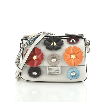 Fendi Double Baguette Flower Studded Leather Micro