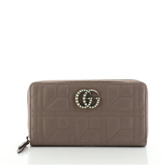 Gucci Pearly GG Marmont Zip Around Wallet Matelasse Leather