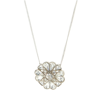 Chanel CC Flower Drop Pendant Metal and Crystal Necklace