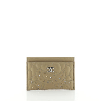 Chanel Camellia Card Holder Studded Camellia Lambskin
