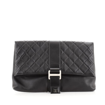 Chanel Fold Over Clutch Quilted Lambskin Medium