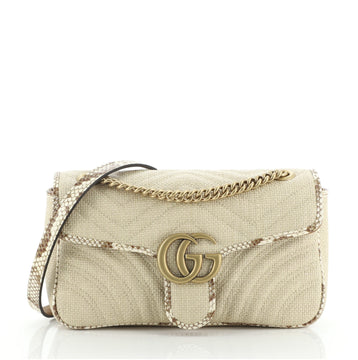 Gucci GG Marmont Flap Bag Matelasse Raffia with Snakeskin Small