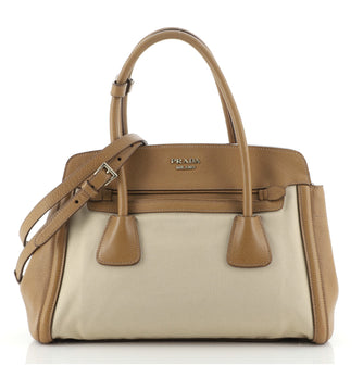 Prada Cuir Frame Convertible Tote Canvas and Saffiano Leather Small