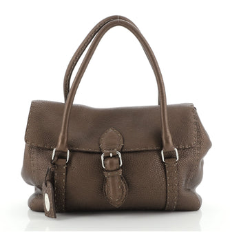 Fendi Selleria Linda Satchel Pebbled Leather Medium