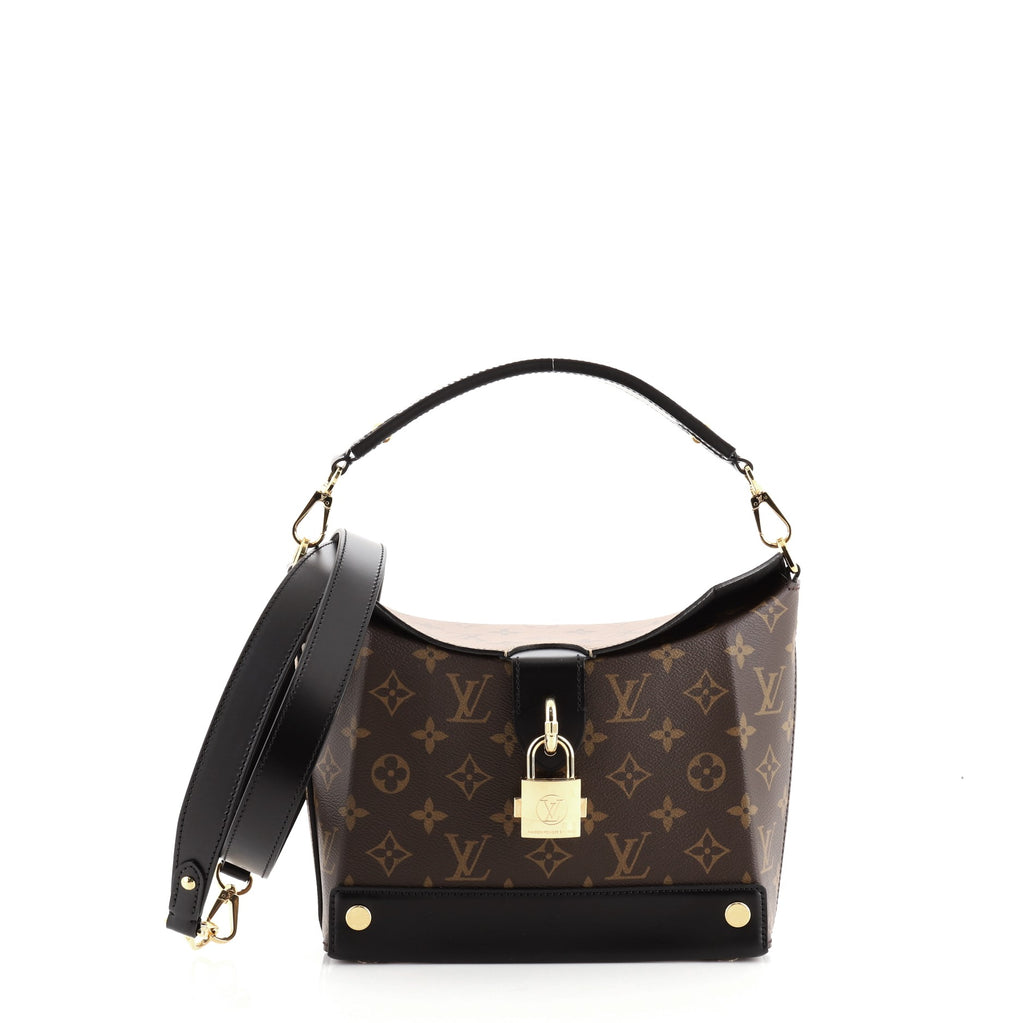 Louis Vuitton Bento Box Handbag Reverse Monogram Canvas EW Brown