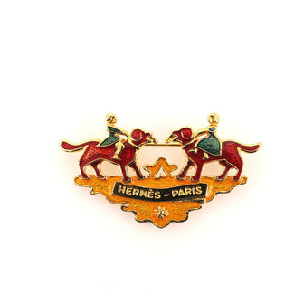 Hermes Children and Dogs Brooch Metal and Enamel