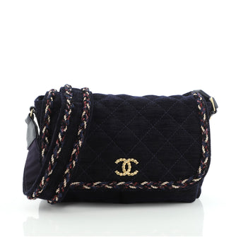 Chanel Parisian Stroll Messenger Bag Quilted Velvet Wool Medium