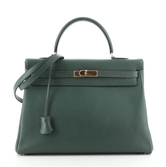 Hermes Kelly Handbag Green Ardennes with Gold Hardware 35