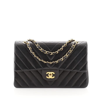 Chanel Vintage Classic Double Flap Bag Chevron Lambskin Medium