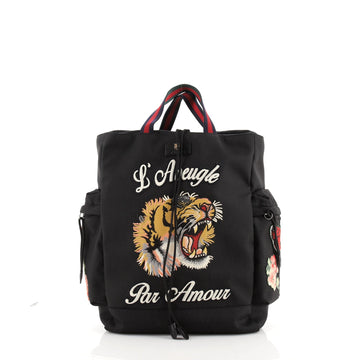 Gucci Web Drawstring Backpack Embroidered Techno Canvas Large