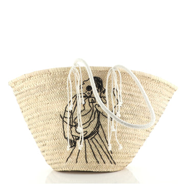 Celine Classic Panier Bucket Bag Limited Edition Embroidered Woven Straw Large