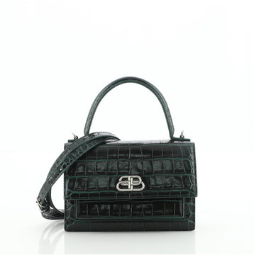 Balenciaga Sharp Top Handle Bag Crocodile Embossed Leather XS
