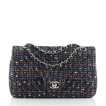 Chanel Classic Double Flap Bag Chevron Tweed Medium