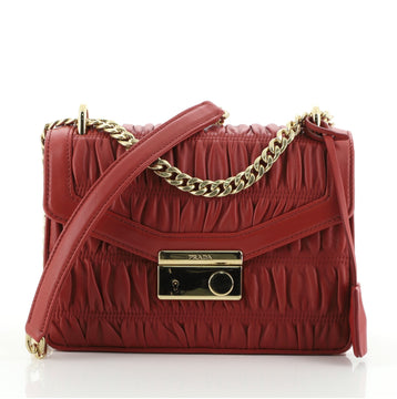Prada Gaufre Pushlock Envelope Chain Flap Bag Nappa Leather